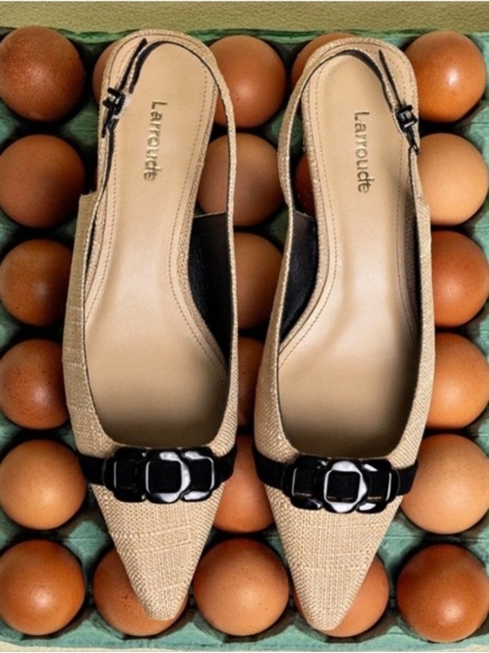 NWT Larroude Raffia Slingback Kitten Heels